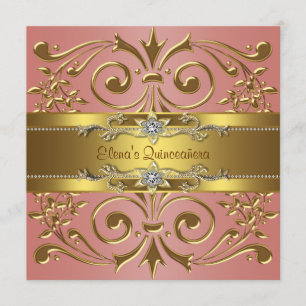 Invitación Fiesta de Cumpleaños Elegante Coral y Dorado