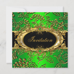 Invitación Fiesta de Cumpleaños Elegante Damask Verde Lima Do