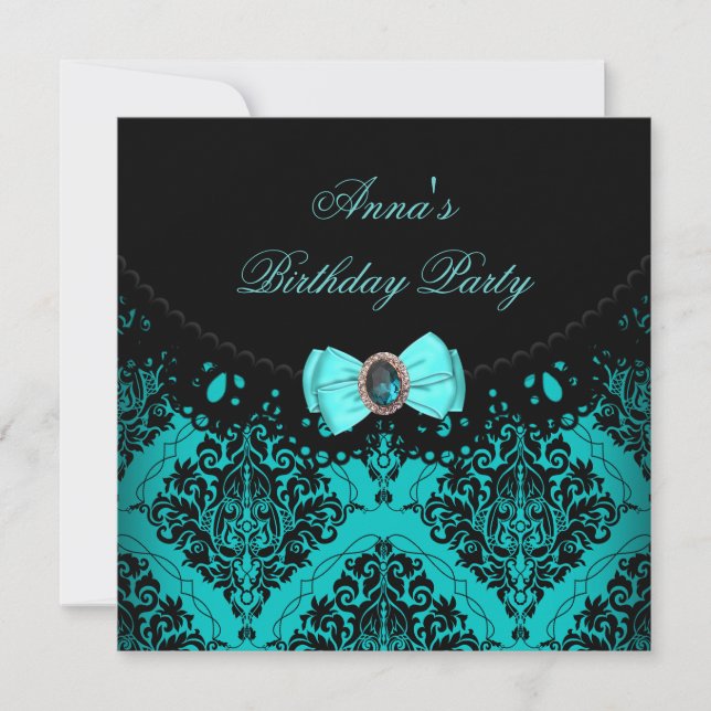 Invitación Fiesta de cumpleaños elegante de Blue Verde azulad (Anverso)
