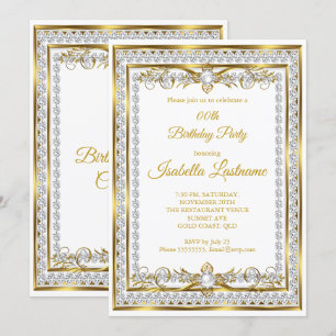 Invitación Fiesta de cumpleaños elegante de Diamond Gold Whit