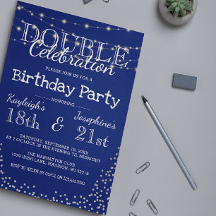 Invitación Fiesta de cumpleaños elegante de doble celebración