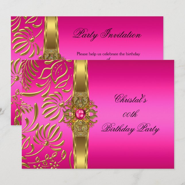 Invitación Fiesta de cumpleaños elegante de Elite, adamascado (Anverso / Reverso)