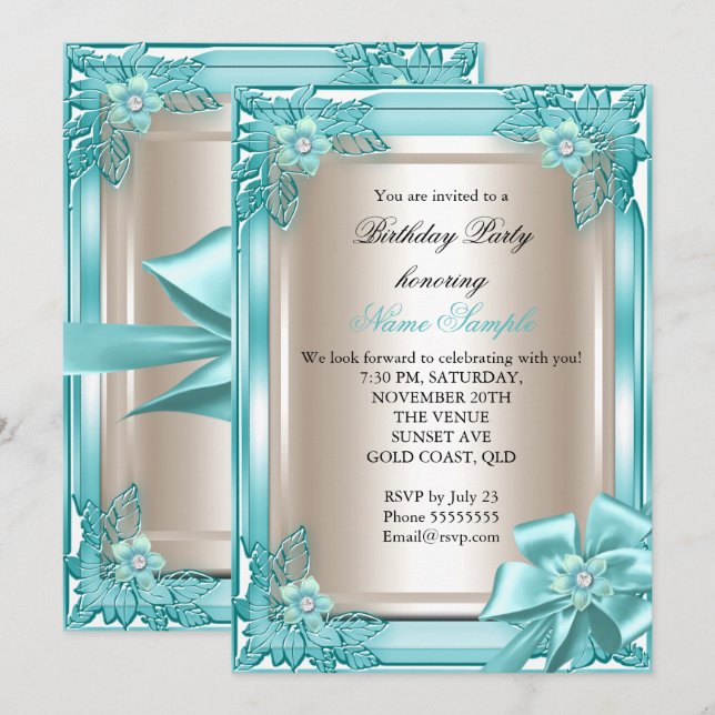 Invitación Fiesta de Cumpleaños Elegante de Élite Arco de Tea (Anverso / Reverso)