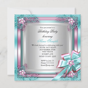 Invitación Fiesta de Cumpleaños Elegante de Élite Azul Turque