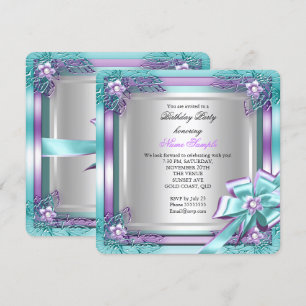 Invitación Fiesta de Cumpleaños Elegante de Élite Turquesa Pú