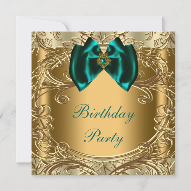 Invitación Fiesta de cumpleaños elegante de jade y oro (Anverso)