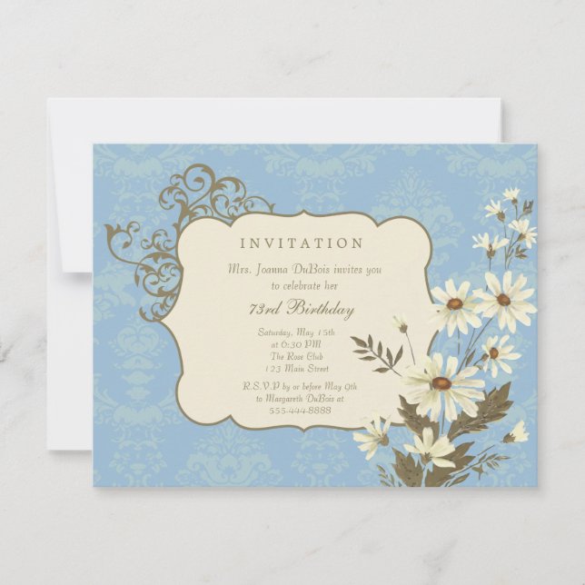 Invitación Fiesta de cumpleaños elegante de las margaritas (Anverso)