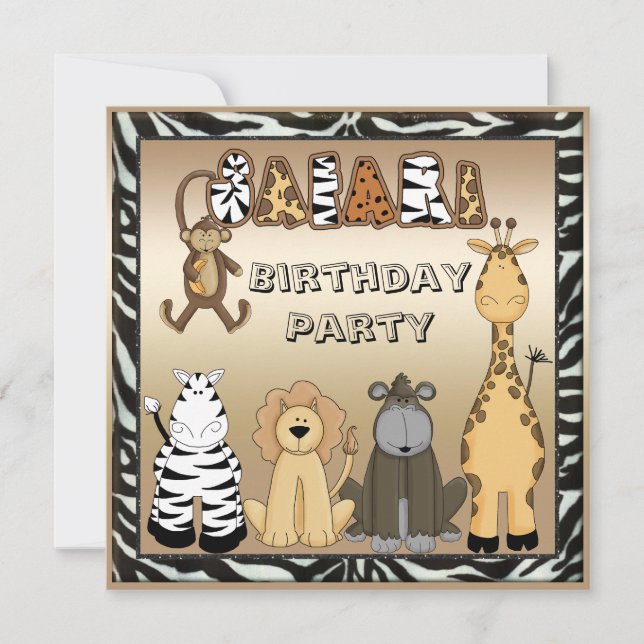 Invitación Fiesta de cumpleaños elegante de los animales (Anverso)