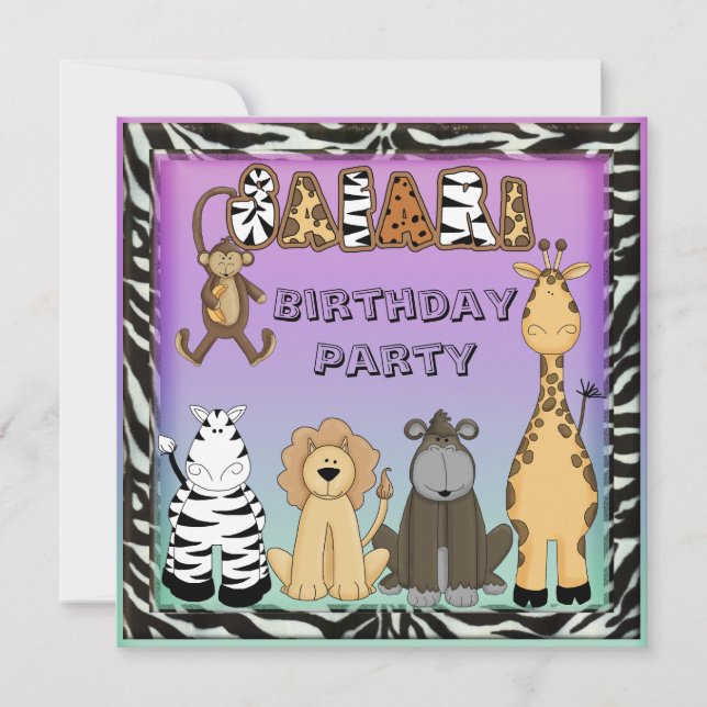Invitación Fiesta de cumpleaños elegante de los animales (Anverso)