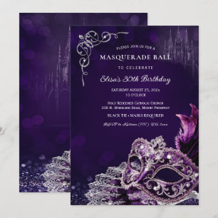 Invitación Fiesta de cumpleaños elegante de máscara plateada