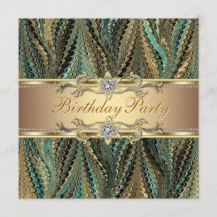Invitación Fiesta de cumpleaños elegante de oro y azul turque