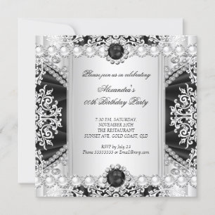 Invitación Fiesta de cumpleaños elegante de perla negra y bla