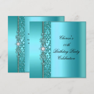 Invitación Fiesta de Cumpleaños Elegante Diamante Azul Turque