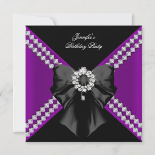 Invitación Fiesta de Cumpleaños Elegante Diamantes Morados Ne