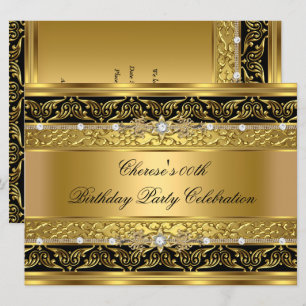 Invitación Fiesta de Cumpleaños Elegante Dorado Diamante Ribe