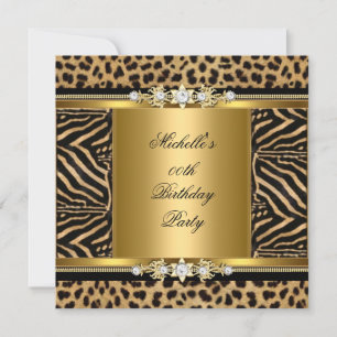 Invitación Fiesta de Cumpleaños Elegante Dorado Negro Cebra L