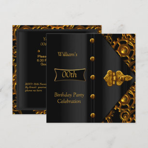 Invitación Fiesta de Cumpleaños Elegante Dorado Negro Steampu
