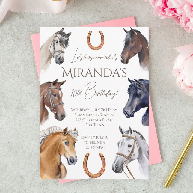 Invitación Fiesta de cumpleaños elegante ecuestre de caballos (Subido por el creador)