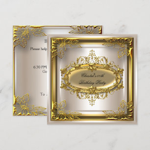 Invitación Fiesta de Cumpleaños Elegante Elite Crema Dorada