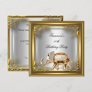 Invitación Fiesta de Cumpleaños Elegante Elite Elefante Dorad