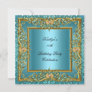 Invitación Fiesta de Cumpleaños Elegante Elite Verde Azul Dor