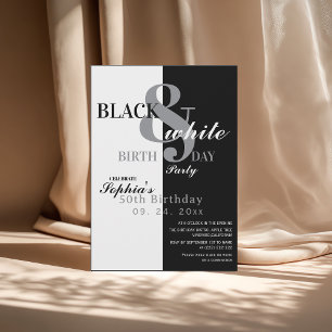 Invitación Fiesta de cumpleaños elegante en blanco y negro