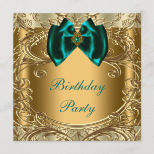 Invitación Fiesta de Cumpleaños Elegante en Jade y Dorado