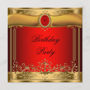 Invitación Fiesta de cumpleaños elegante en rojo y dorado