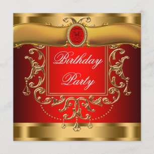 Invitación Fiesta de Cumpleaños Elegante en Rojo y Dorado
