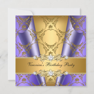 Invitación Fiesta de Cumpleaños Elegante Floral Damasco Dorad