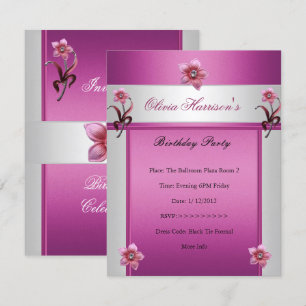 Invitación Fiesta de Cumpleaños Elegante Floral Rosa Blanco