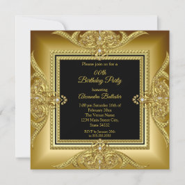 Invitación Fiesta de Cumpleaños Elegante Foto Marco Negro Dor