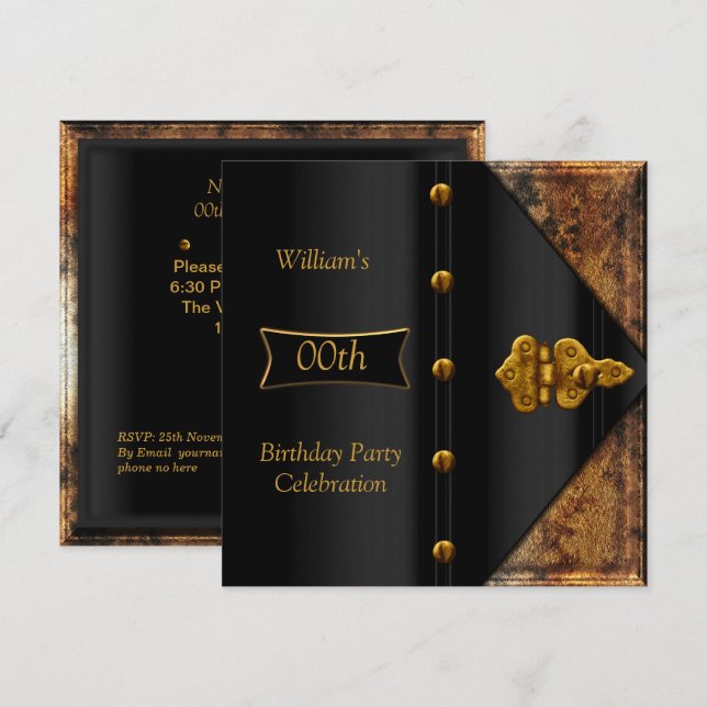 Invitación Fiesta de cumpleaños elegante hombres rusty oro ne (Anverso / Reverso)