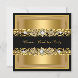 Invitación Fiesta de Cumpleaños Elegante Joya de Diamante Neg