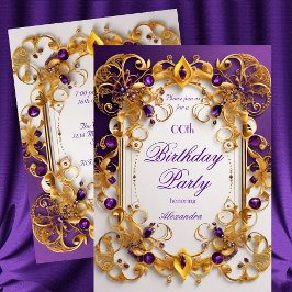 Invitación Fiesta de cumpleaños elegante joya Morada Oro Blan