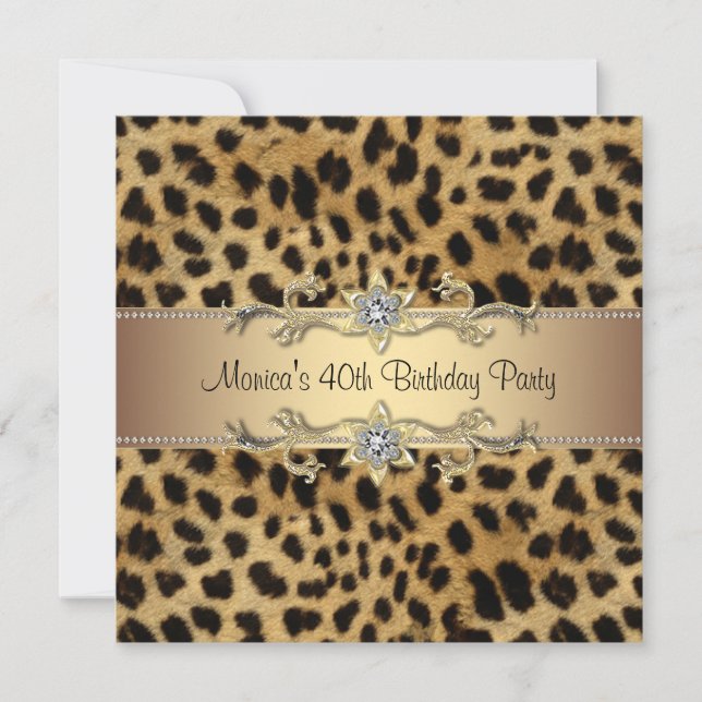 Invitación Fiesta de Cumpleaños Elegante Leopardo (Anverso)