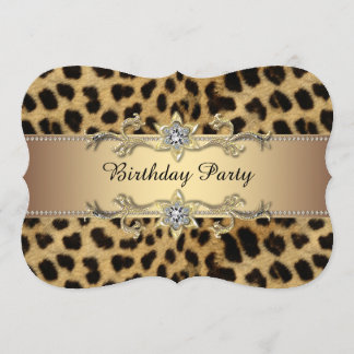 Invitación Fiesta de Cumpleaños Elegante Leopardo Dorado