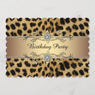 Invitación Fiesta de Cumpleaños Elegante Leopardo Dorado