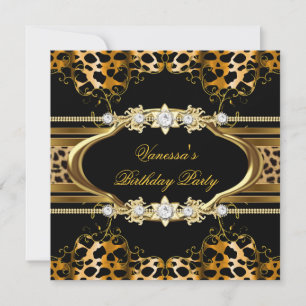 Invitación Fiesta de Cumpleaños Elegante Leopardo Dorado