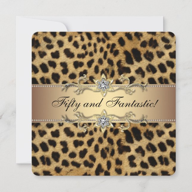 Invitación Fiesta de Cumpleaños Elegante Leopardo Dorado (Anverso)
