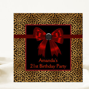 Invitación Fiesta de Cumpleaños Elegante Leopardo Rojo