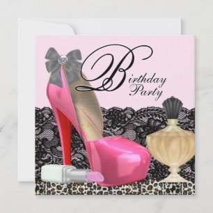 Invitación Fiesta de Cumpleaños Elegante Leopardo Rosa