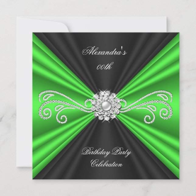 Invitación Fiesta de Cumpleaños Elegante Lima Verde Diamante  (Anverso)