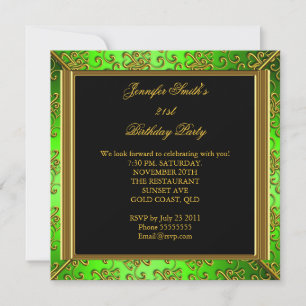 Invitación Fiesta de Cumpleaños Elegante Lima Verde Negro Dor