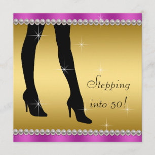 Invitación Fiesta de cumpleaños elegante magenta y dorado