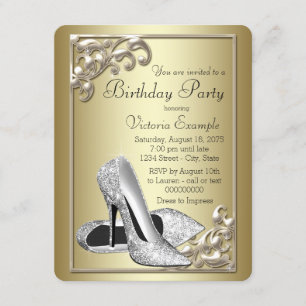Invitación Fiesta de Cumpleaños Elegante Marfil y Oro para Mu