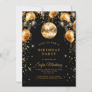 Invitación Fiesta de cumpleaños elegante moderna dorado negro