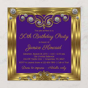 Invitación Fiesta de Cumpleaños Elegante Morado y Dorado para
