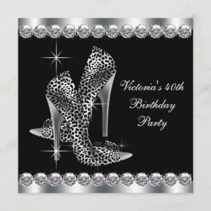 Invitación Fiesta de cumpleaños elegante negra de mujer