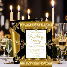 Invitación Fiesta de Cumpleaños Elegante Negro Oro Elite Diam